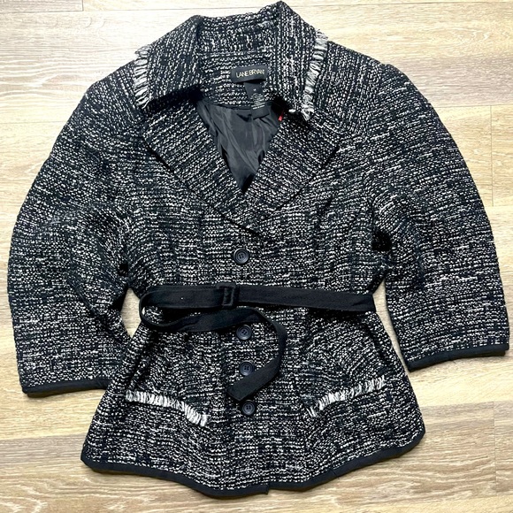 Lane Bryant heathered black gray blazer fringe - Picture 1 of 15